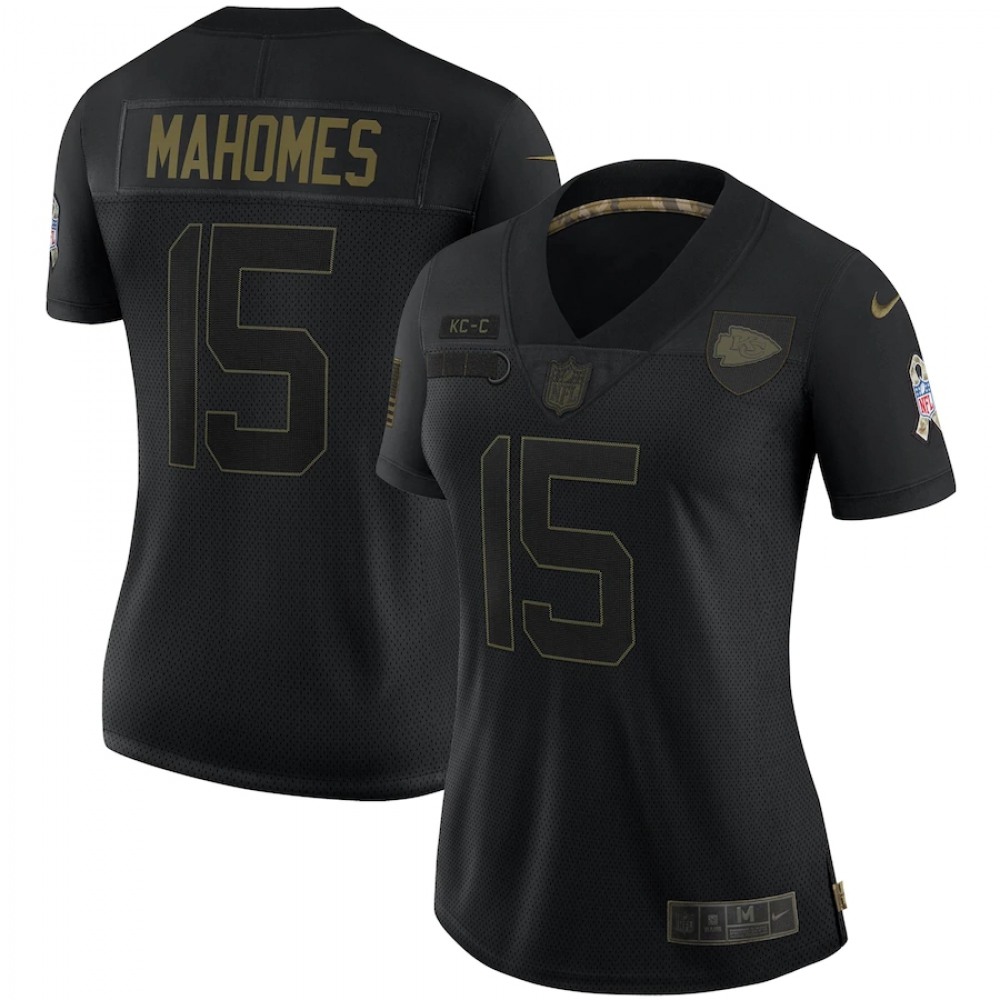 Women’s Kansas City Chiefs #15 Patrick Mahomes Black Salute To Service Limited Stitched Jersey(Run Small)