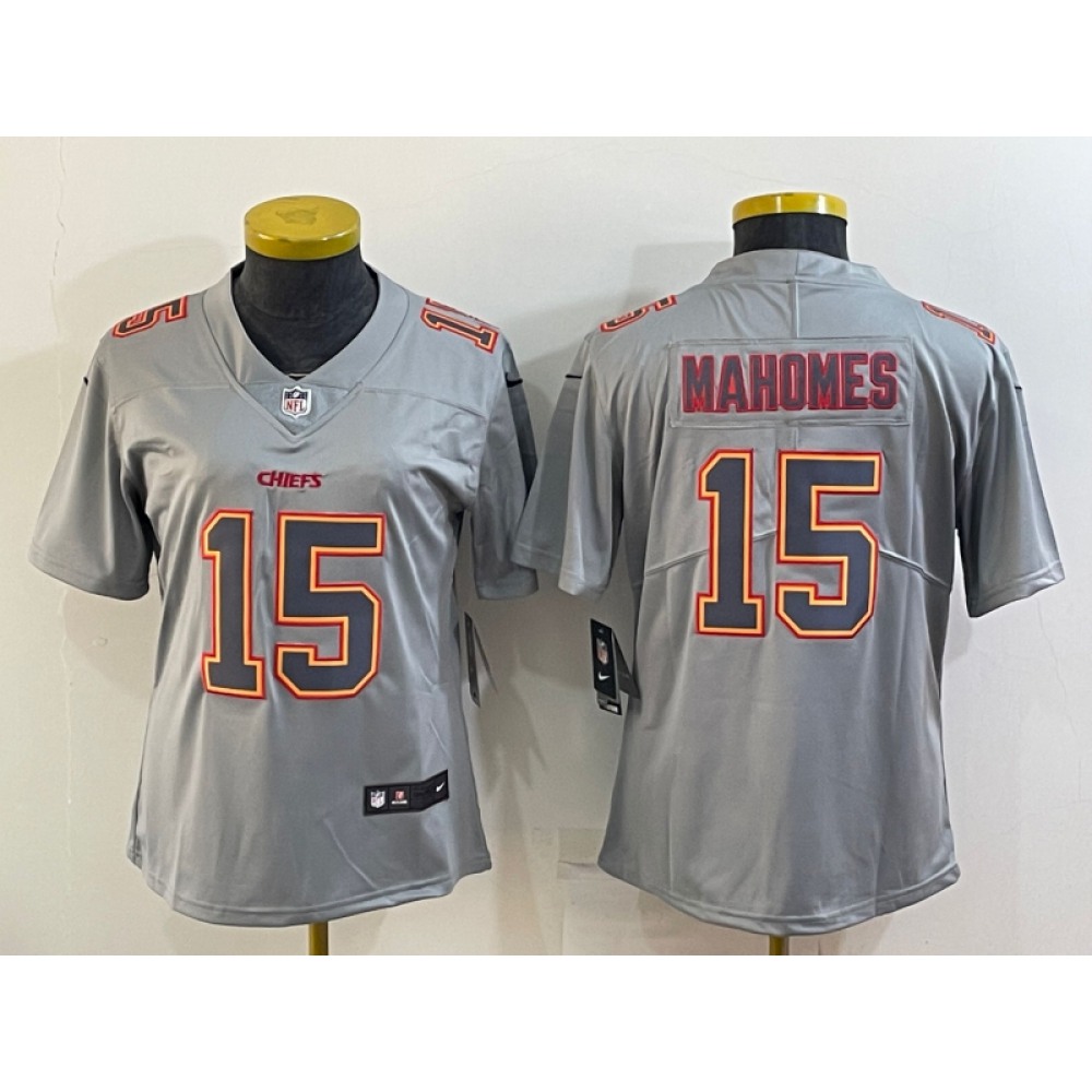 Women’s Kansas City Chiefs #15 Patrick Mahomes Grey Atmosphere Fashion Stitched Jersey(Run Small)