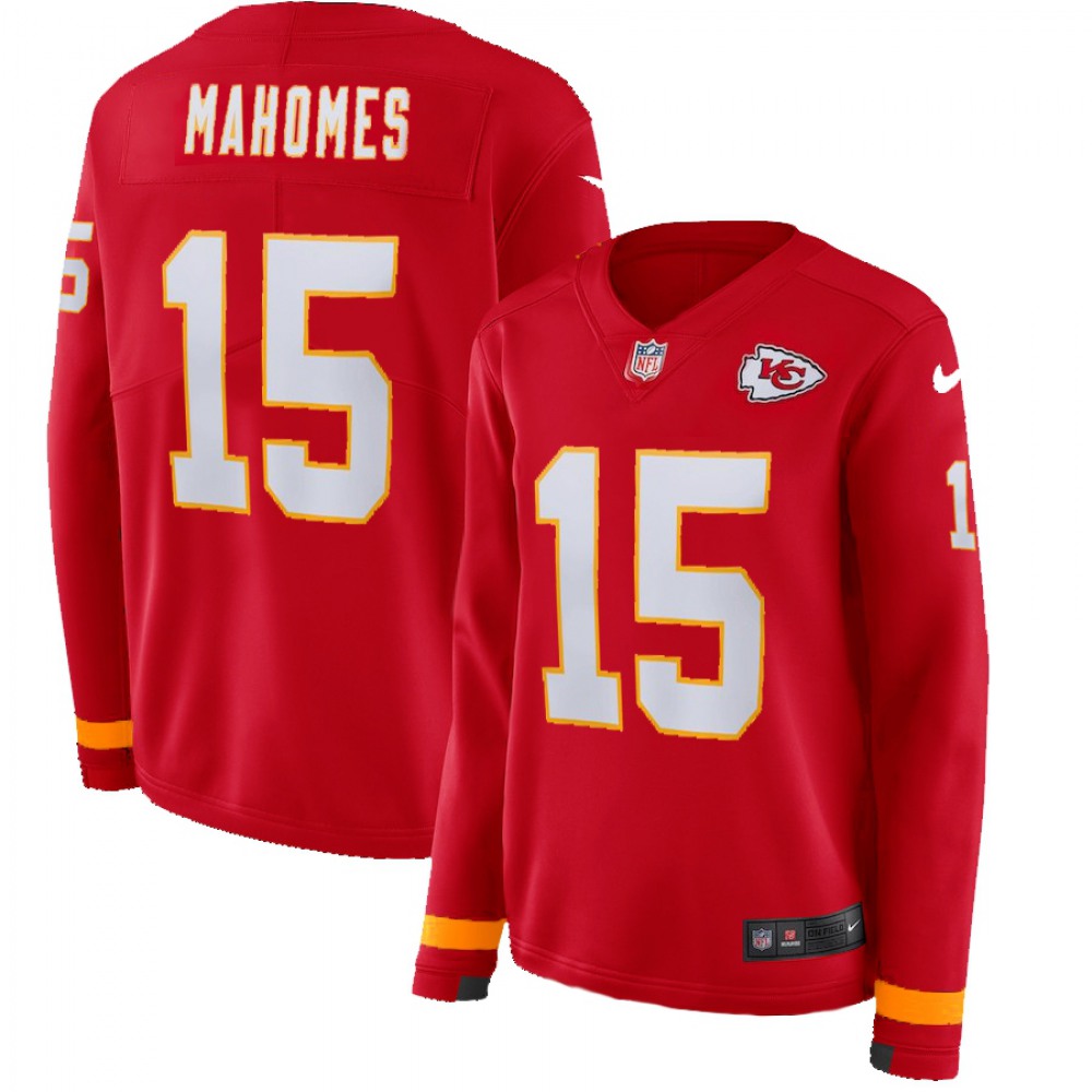 Women’s Kansas City Chiefs #15 Patrick Mahomes Red Therma Long Sleeve Stitched NFL Jersey