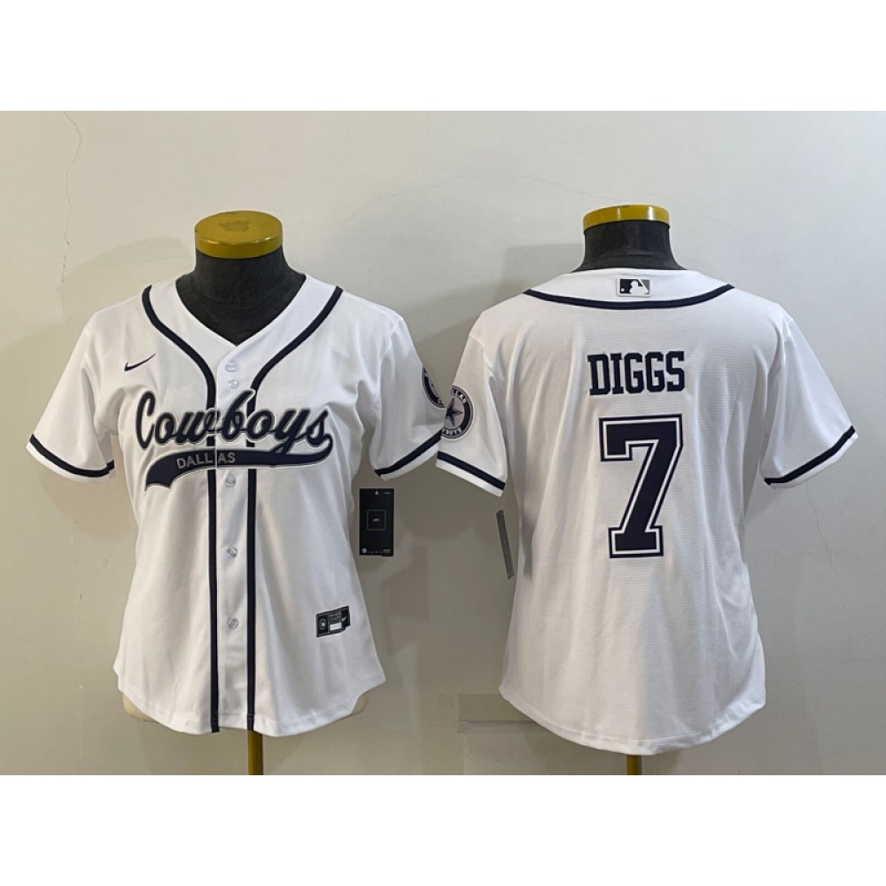 Women’s Dallas Cowboys #7 Trevon Diggs White With Patch Cool Base Stitched Baseball Jersey(Run Small)