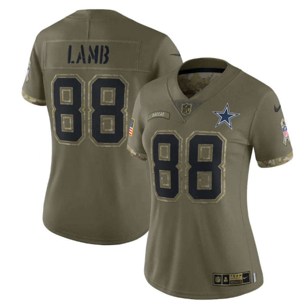 Women’s Dallas Cowboys #88 CeeDee Lamb Olive 2022 Salute To Service Limited Stitched Jersey(Run Small)