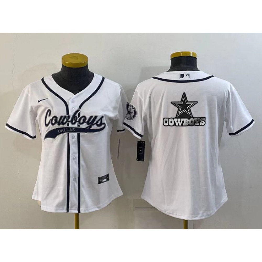 Women’s Dallas Cowboys White Team Big Logo With Patch Cool Base Stitched Baseball Jersey(Run Small)