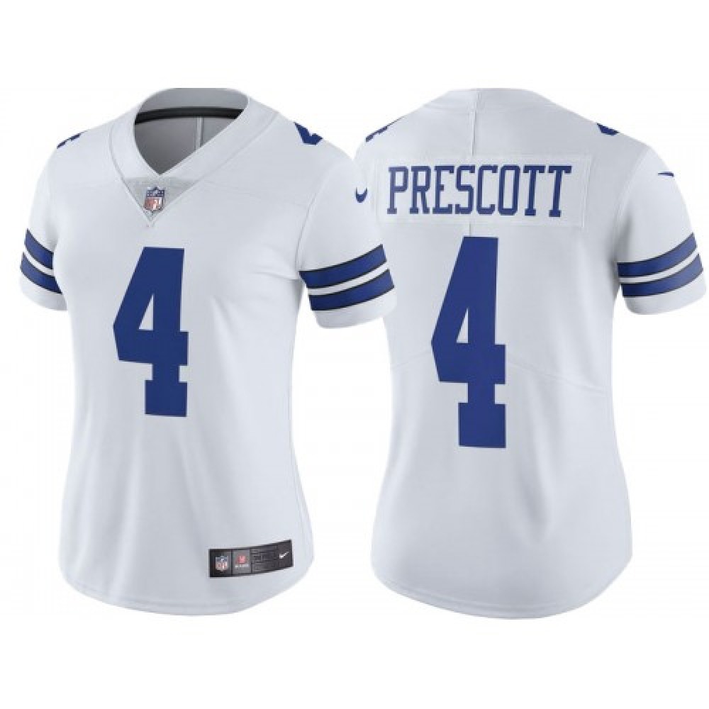 Women’s Dallas Cowboys #4 Dak Prescott White Vapor Untouchable Limited Stitched Jersey(Run Small