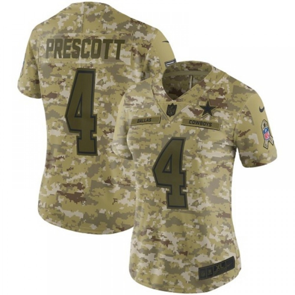 Women’s Dallas Cowboys #4 Dak Prescott 2018 Camo Salute to Service Limited Stitched NFL Jersey