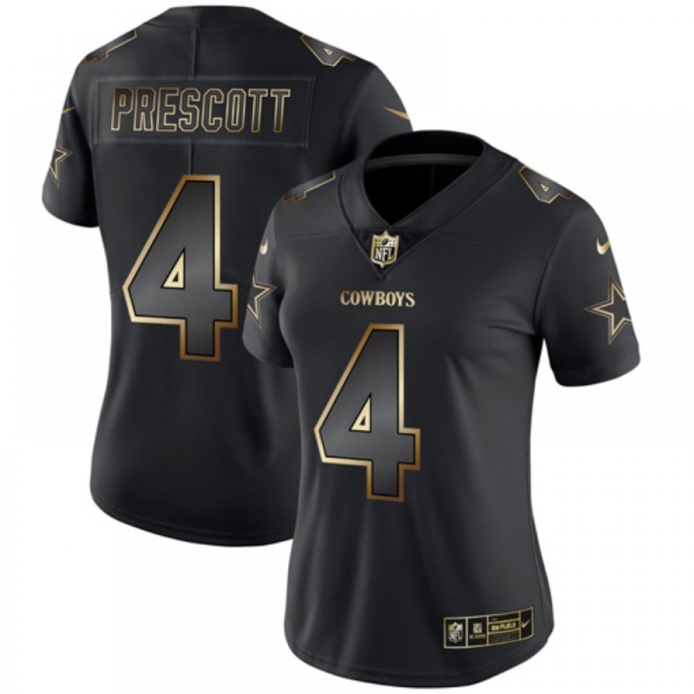 Women’s Dallas Cowboys #4 Dak Prescott 2019 Black Gold Edition Stitched NFL Jersey(Run Small)