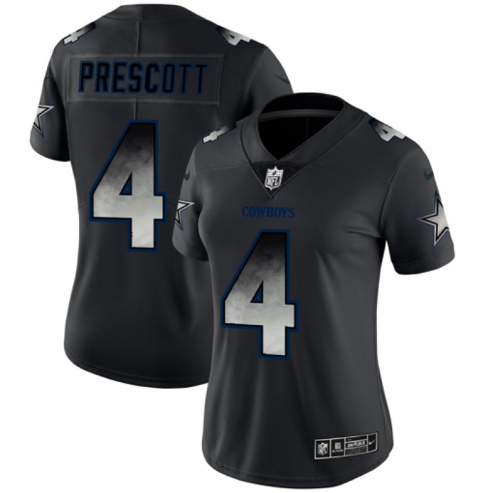 Women’s Dallas Cowboys #4 Dak Prescott Black 2019 Smoke Fashion Limited Stitched NFL Jersey(Run Small)
