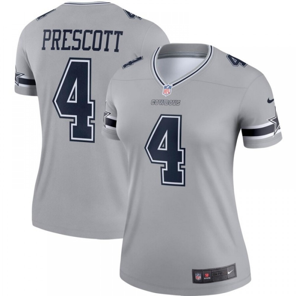 Women’s Dallas Cowboys #4 Dak Prescott Gray Inverted Legend Stitched NFL Jersey