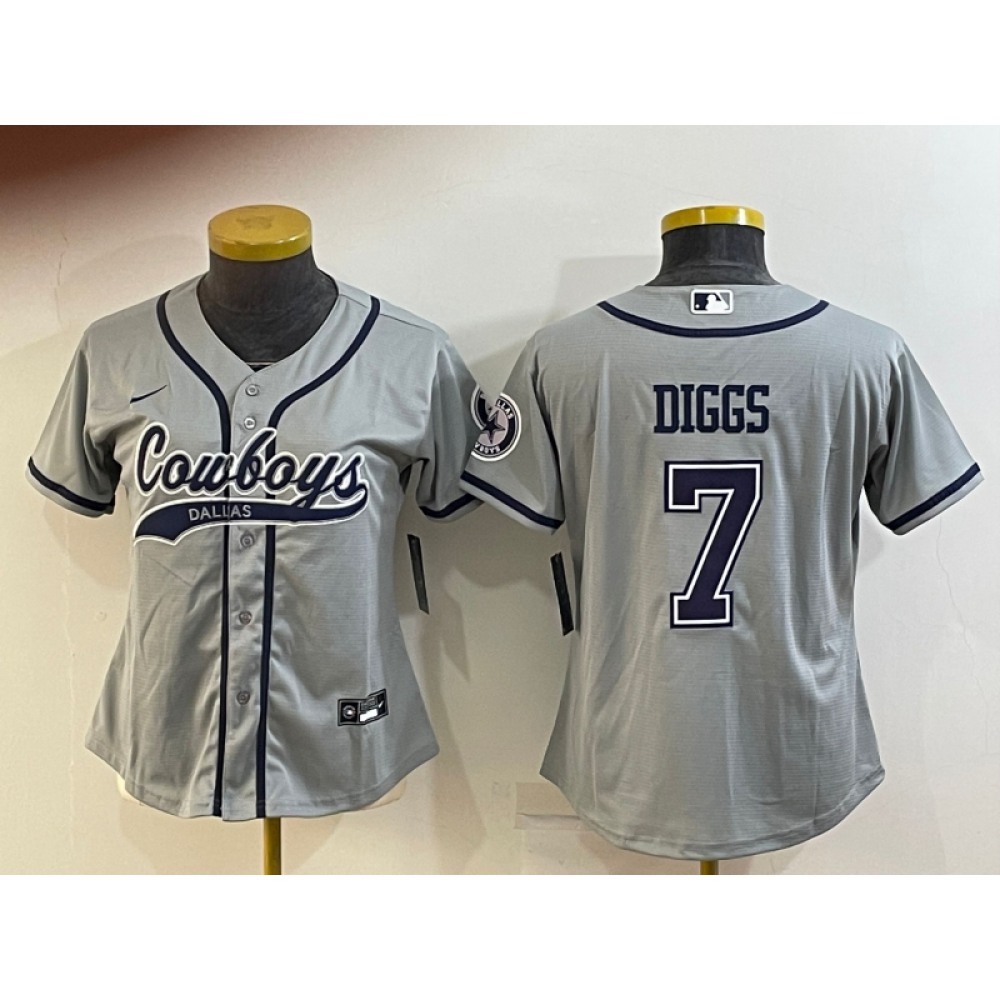 Women’s Dallas Cowboys #7 Trevon Diggs Grey With Patch Cool Base Stitched Baseball Jersey(Run Small)