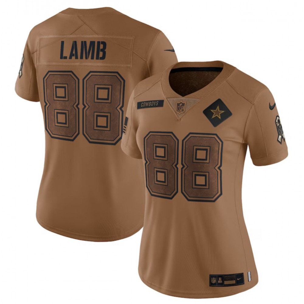 Women’s Dallas Cowboys #88 CeeDee Lamb 2023 Brown Salute To Service Limited Stitched Football Jersey(Run Small