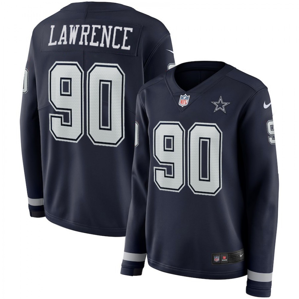 Women’s Dallas Cowboys #90 Demarcus Lawrence Navy Therma Long Sleeve Stitched NFL Jersey