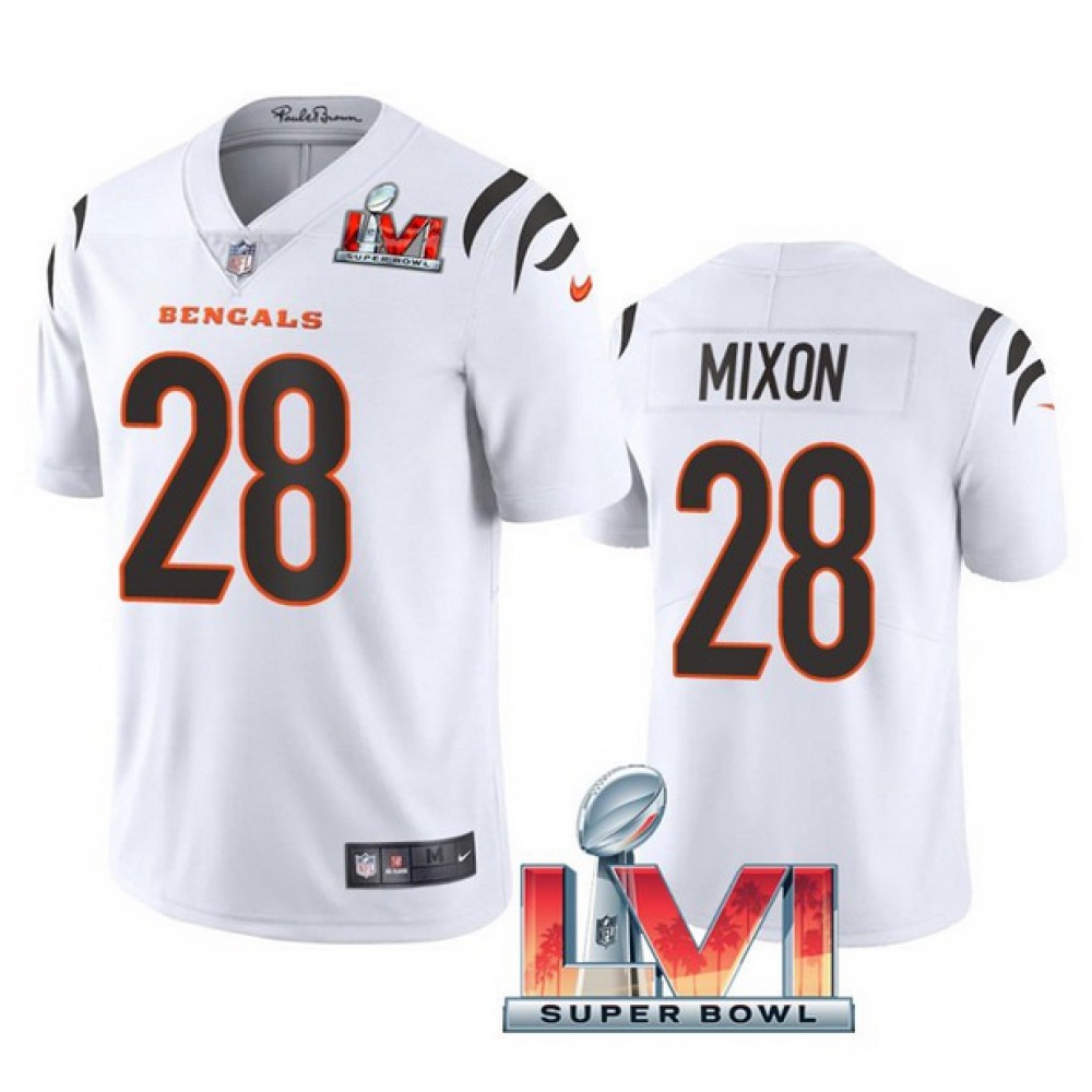 Women’s Cincinnati Bengals #28 Joe Mixon 2022 White Super Bowl LVI Vapor Limited Stitched Jersey(Run Small)