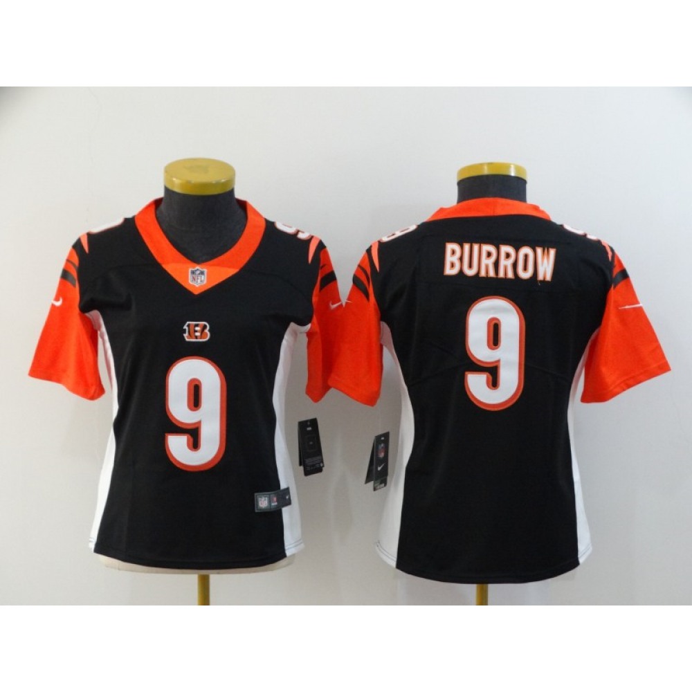Women’s Cincinnati Bengals #9 Joe Burrow Black Vapor Stitched Jersey(Run Small)