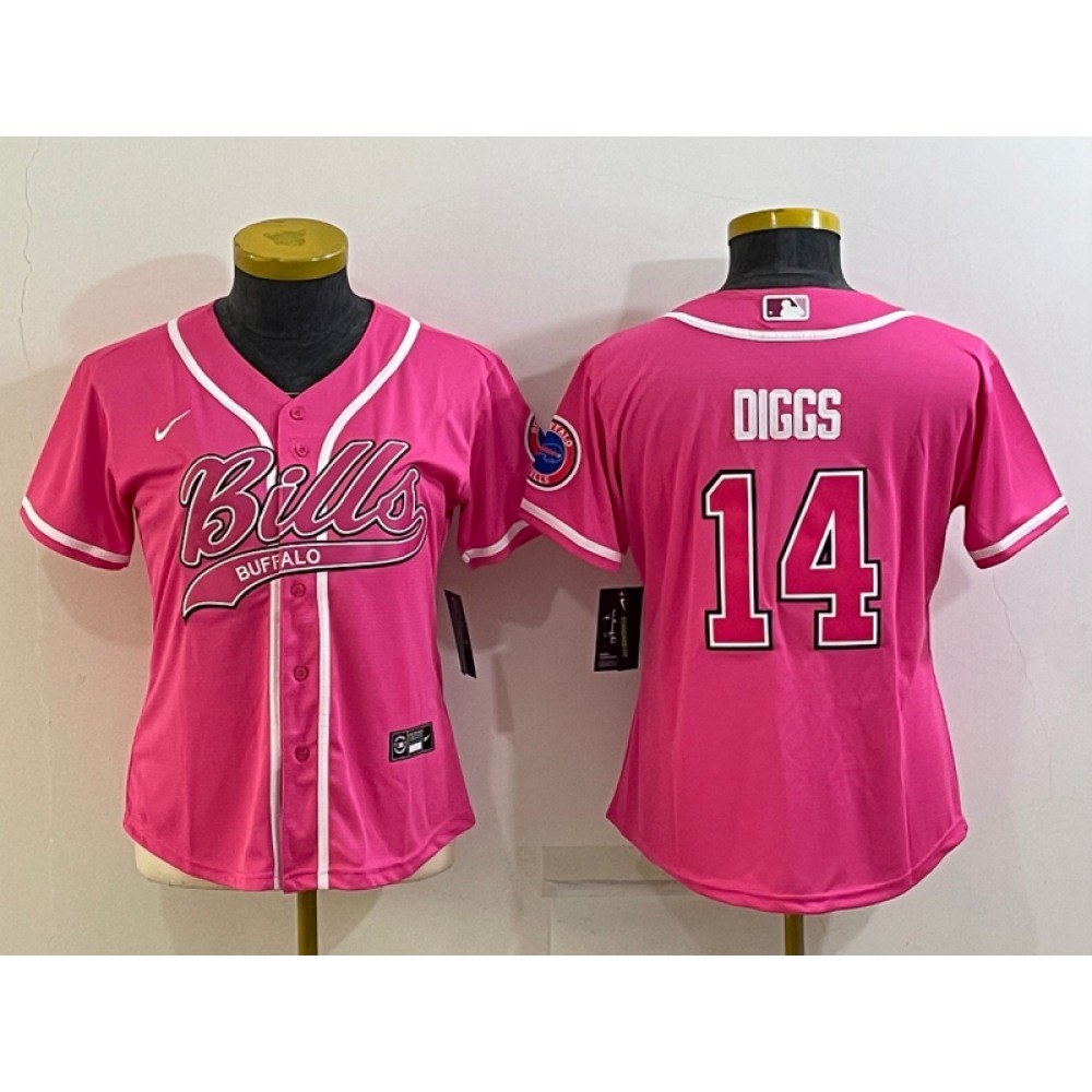 Women’s Buffalo Bills #14 Stefon Diggs Pink With Patch Cool Base Stitched Baseball Jersey(Run Small)