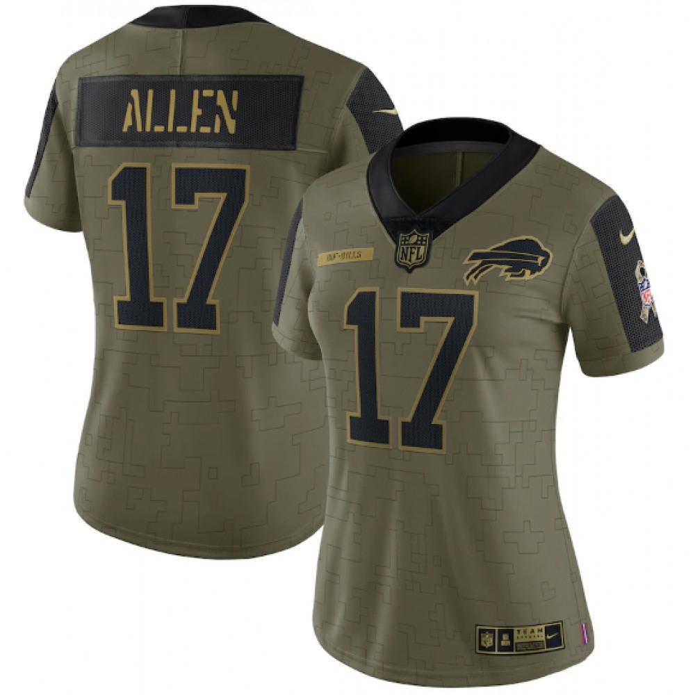 Women’s Buffalo Bills #17 Josh Allen 2021 Olive Salute To Service Limited Stitched Jersey(Run Small)