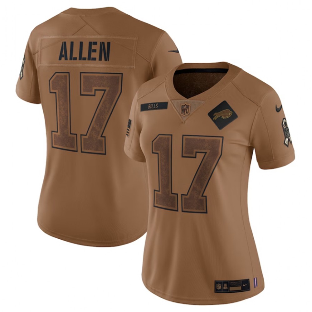 Women’s Buffalo Bills #17 Josh Allen 2023 Brown Salute To Service Limited Stitched Football Jersey(Run Small)