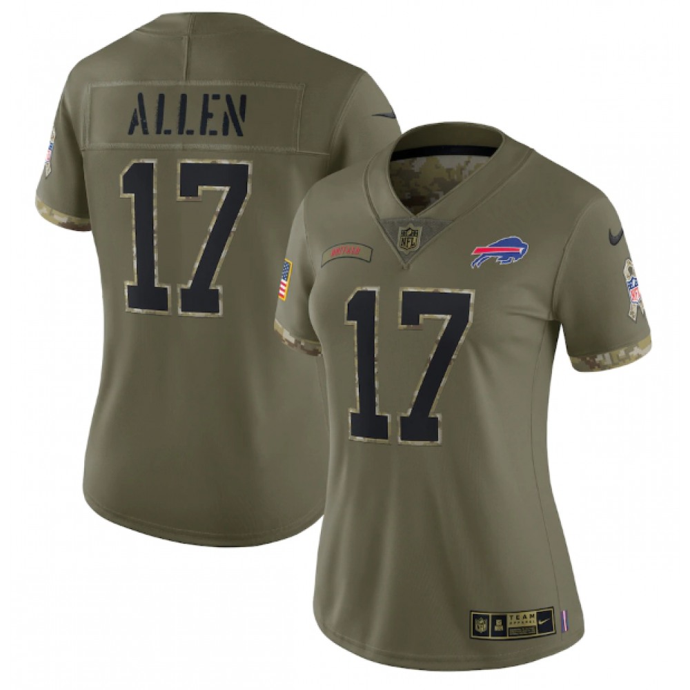 Women’s Buffalo Bills #17 Josh Allen Olive 2022 Salute To Service Limited Stitched Jersey(Run Small)