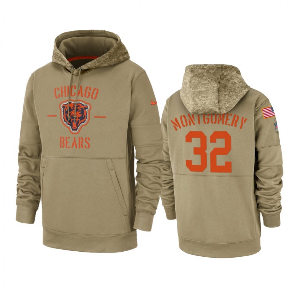 Men’s Chicago Bears #32 David Montgomery Tan 2019 Salute to Service Sideline Therma Pullover Hoodie