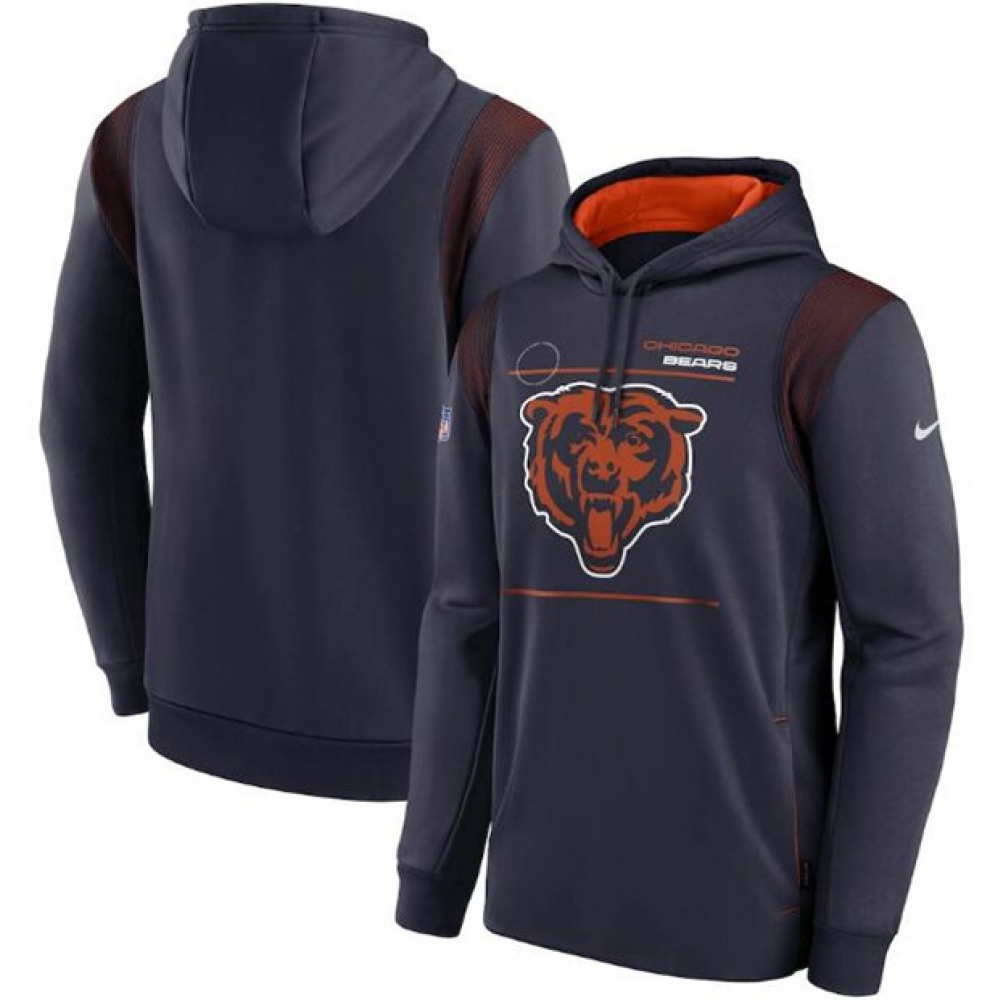 Men’s Chicago Bears 2021 Navy Sideline Logo Performance Pullover Hoodie