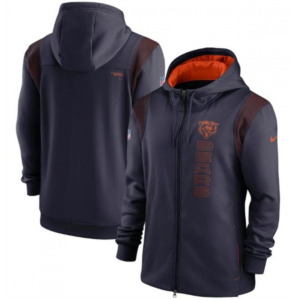 Men’s Chicago Bears 2021 Navy Sideline Team Performance Full-Zip Hoodie