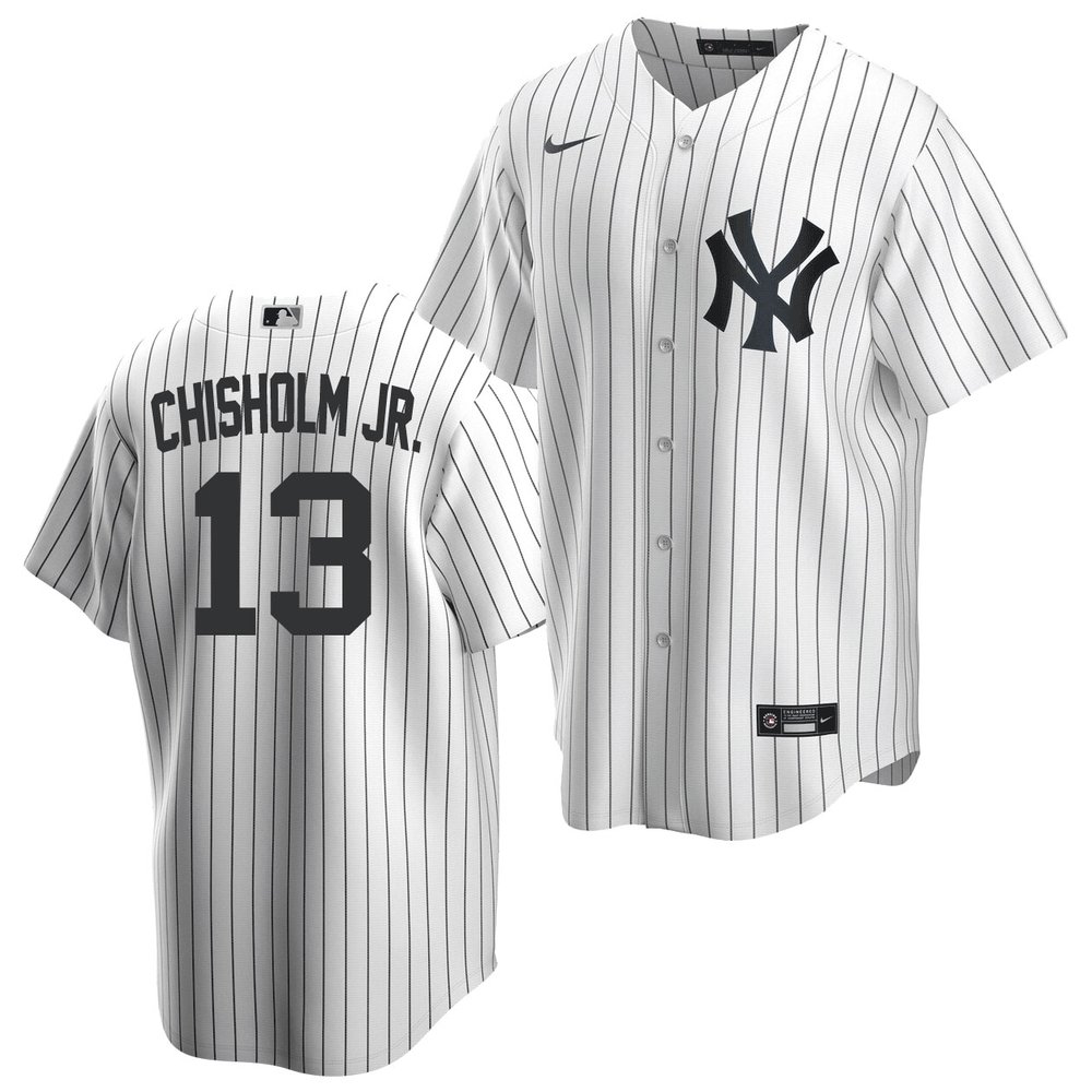 Men’s New York Yankees #13 Jazz Chisholm Jr. White Cool Base Stitched Baseball Jersey