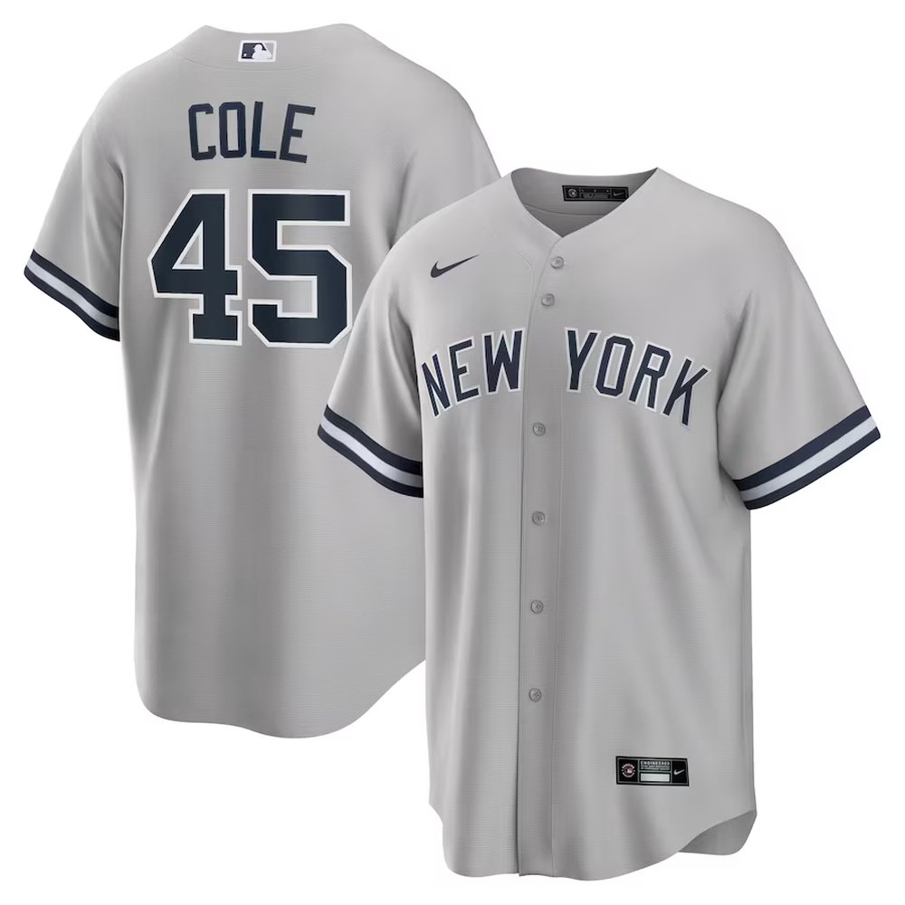 Men’s New York Yankees #45 Gerrit Cole Gray Road Replica Player Name Jersey