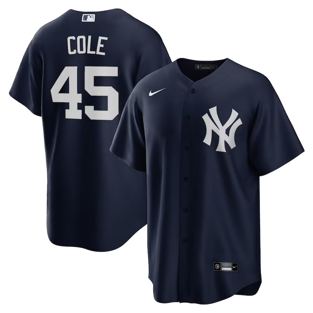 Men’s New York Yankees #45 Gerrit Cole Navy Alternate Replica Player Name Jersey