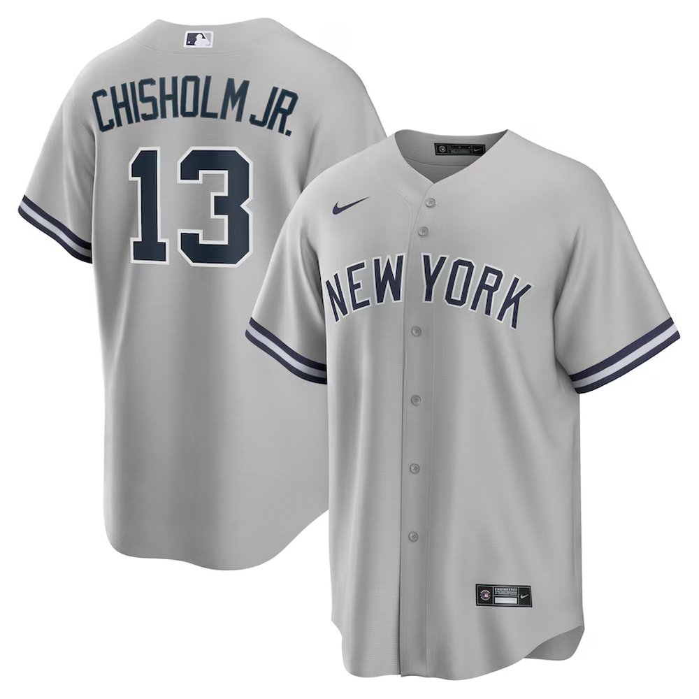 Men’s New York Yankees #13 Jazz Chisholm Jr. Gray Road Replica Player Jersey