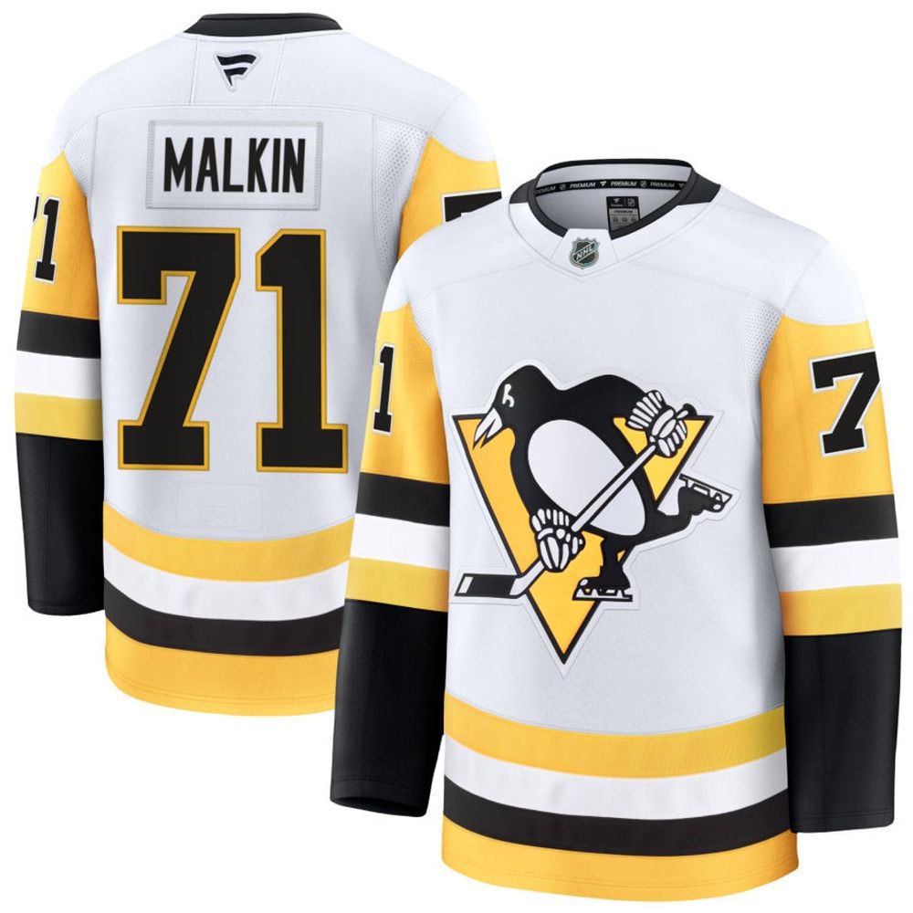 Men’s Pittsburgh Penguins #71 Evgeni Malkin White Away Premium Jersey
